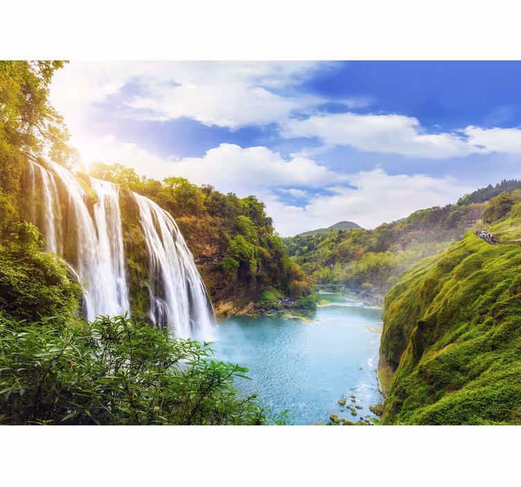 Fotobehang waterval Waterval en bergen - TenStickers