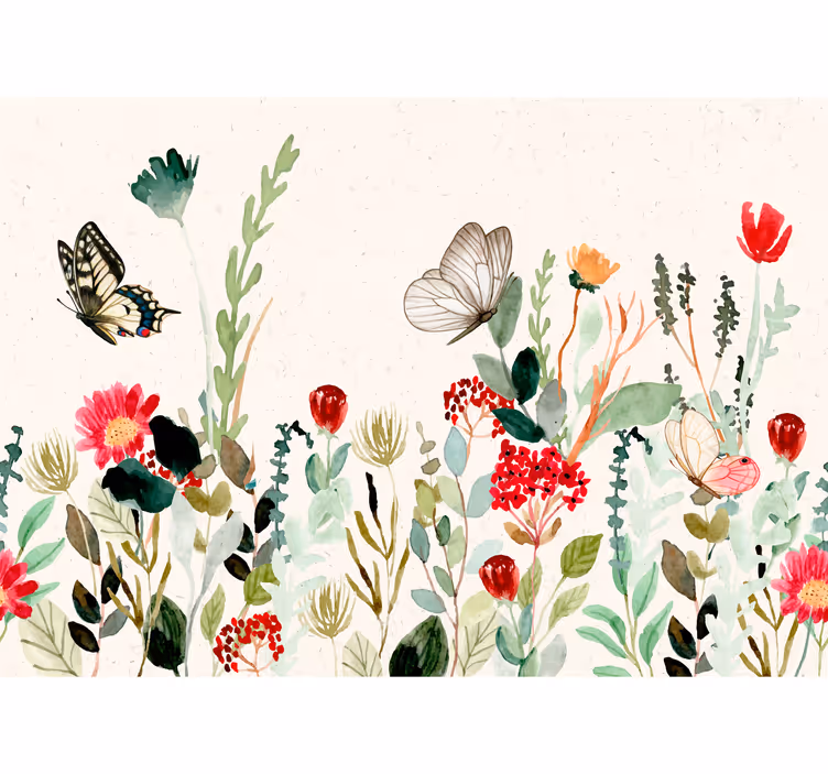 Botanische illustratie fotowand slaapkamer behang - TenStickers