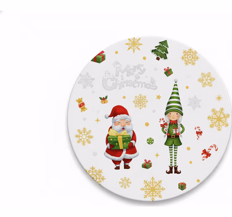 Kerst onderzetters santa met elf - TenStickers