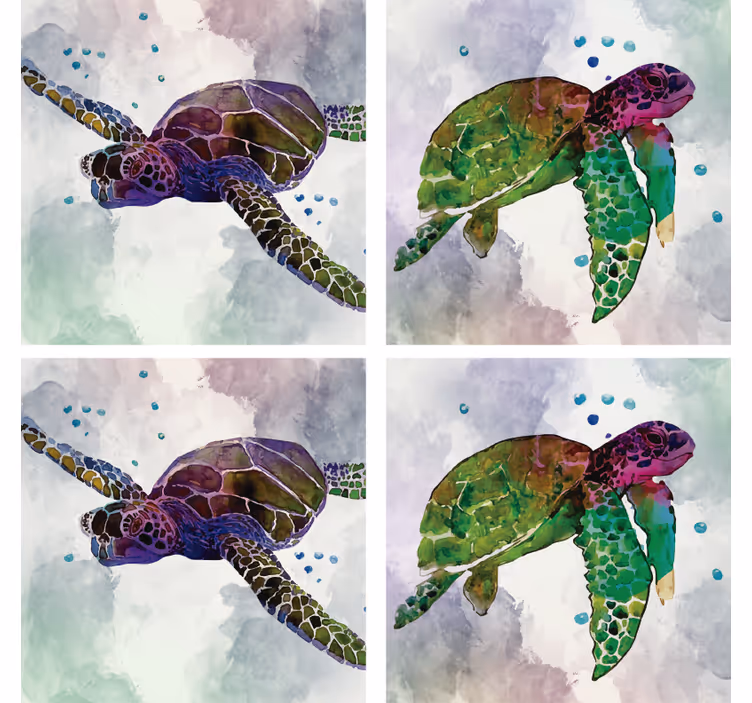Vintage onderzetters kleurvolle zeeschildpadden - TenStickers