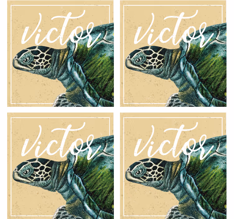 Gepersonaliseerde onderzetters schildpadillustratie met naam - TenStickers