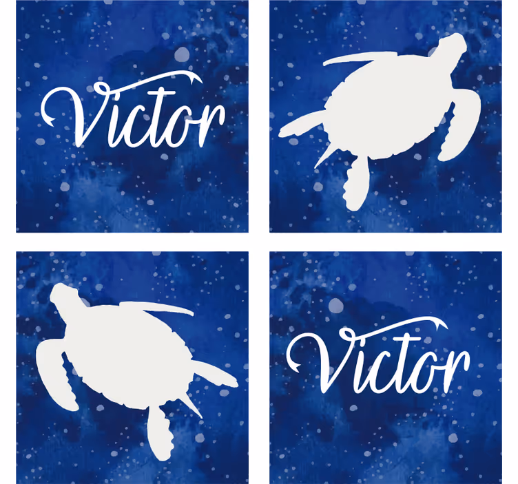 Gepersonaliseerde onderzetters blauwe schildpad silhouet - TenStickers