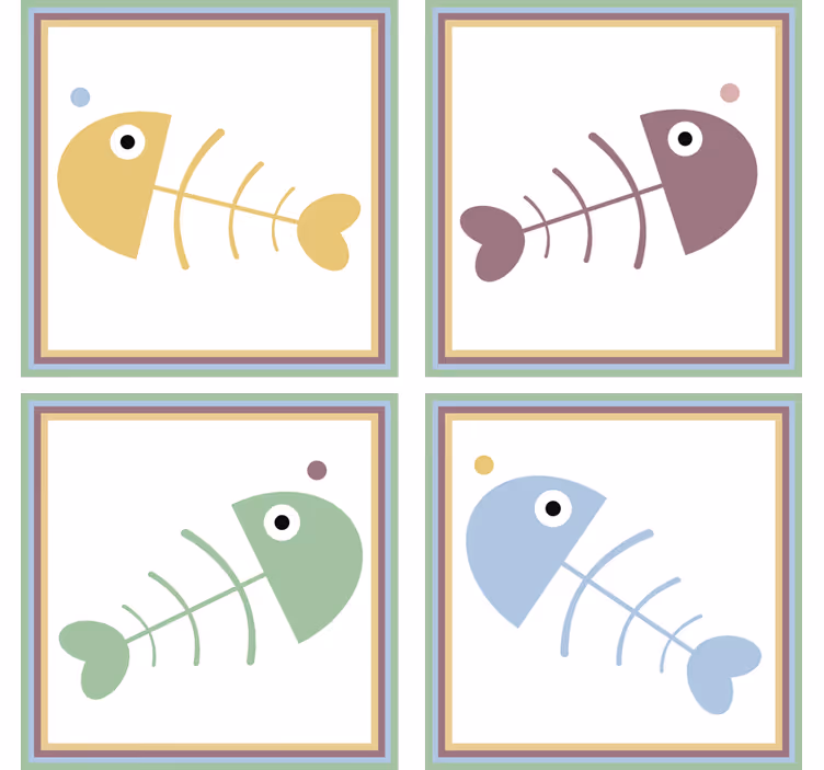 Onderzetters kleurige visskeletjes - TenStickers