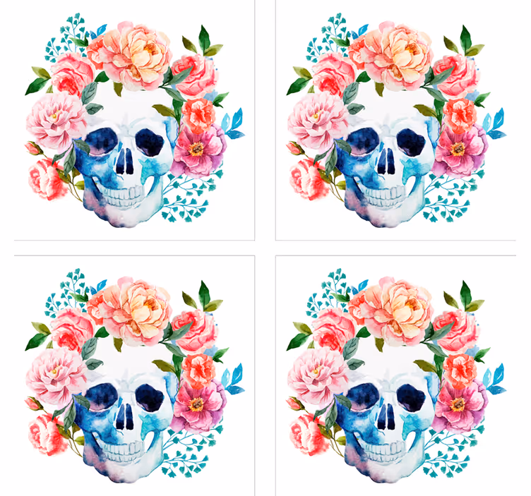 Enge onderzetters met bloeiende schedelmotief - TenStickers