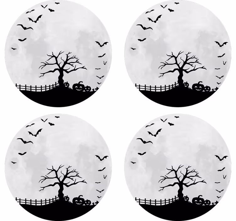Halloween onderzetters spookachtige boom silhouet - TenStickers
