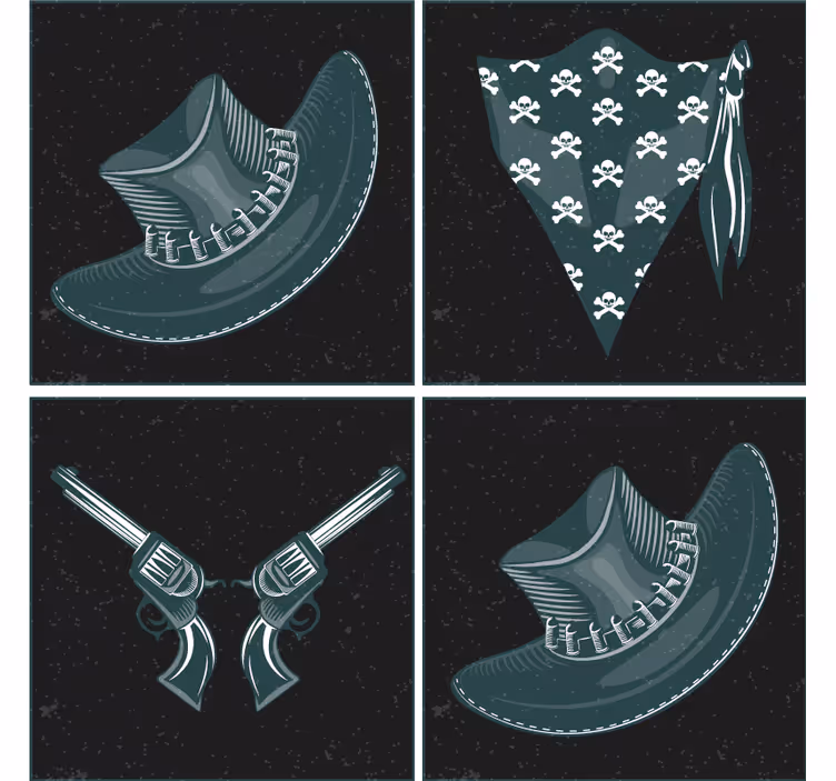 Enge onderzetters met gekruiste revolvers en bandana - TenStickers