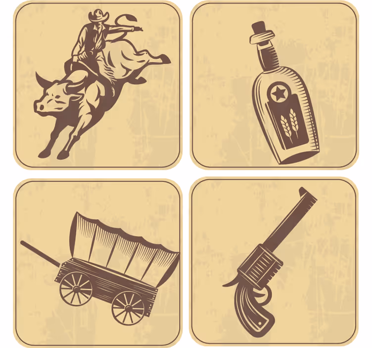 Vintage onderzetters rodeo cowboy kunstwerk - TenStickers