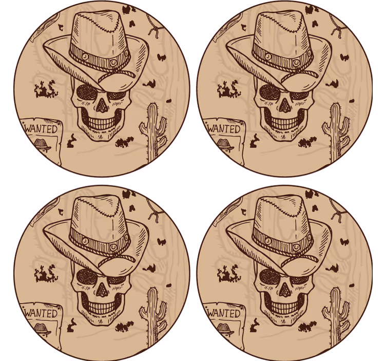 Enge onderzetters schedel met cowboyhoed - TenStickers
