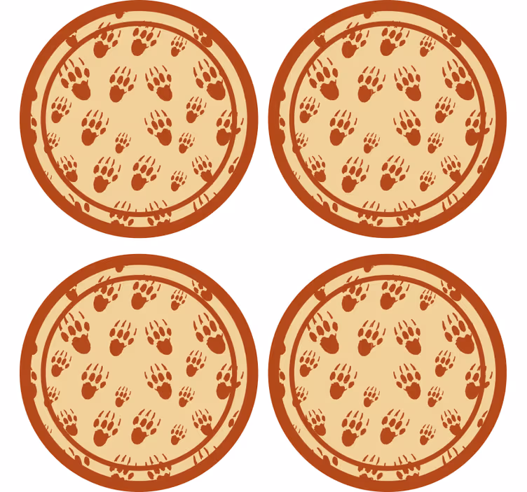 Vintage onderzetters bruine pootafdruk cirkel - TenStickers