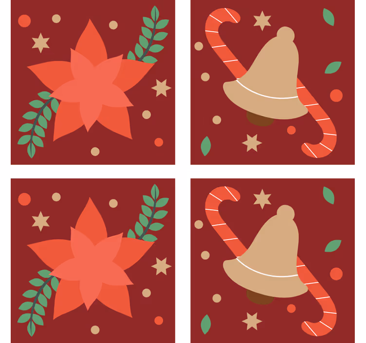 Kerst onderzetters met poinsettia en belmotief - TenStickers