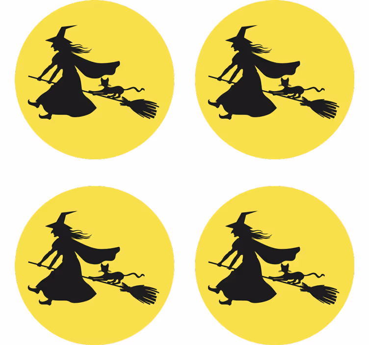 Halloween onderzetters heks op bezemsteel - TenStickers
