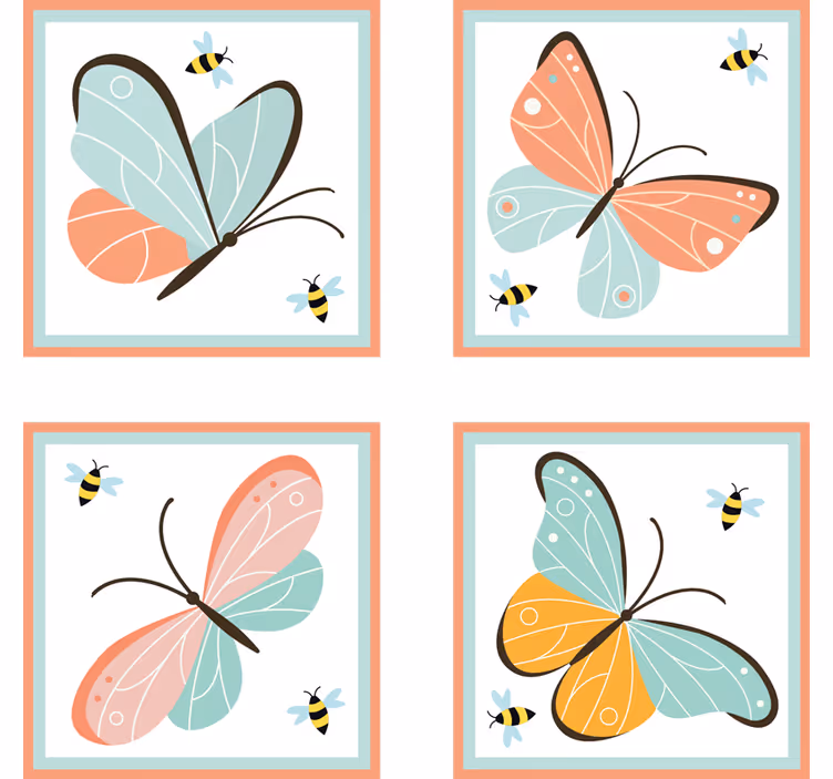 Enge onderzetters met kleurrijk vlindermotief - TenStickers