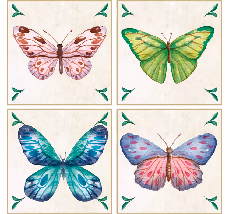 Moderne onderzetters met levendige vlinderkunst - TenStickers