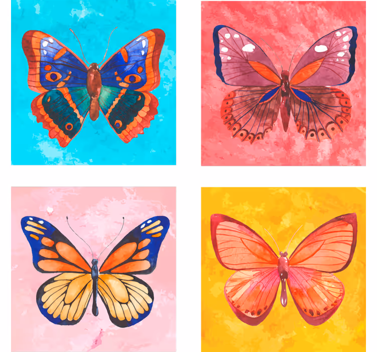 Enge onderzetters met kleurrijke vlinderillustratie - TenStickers