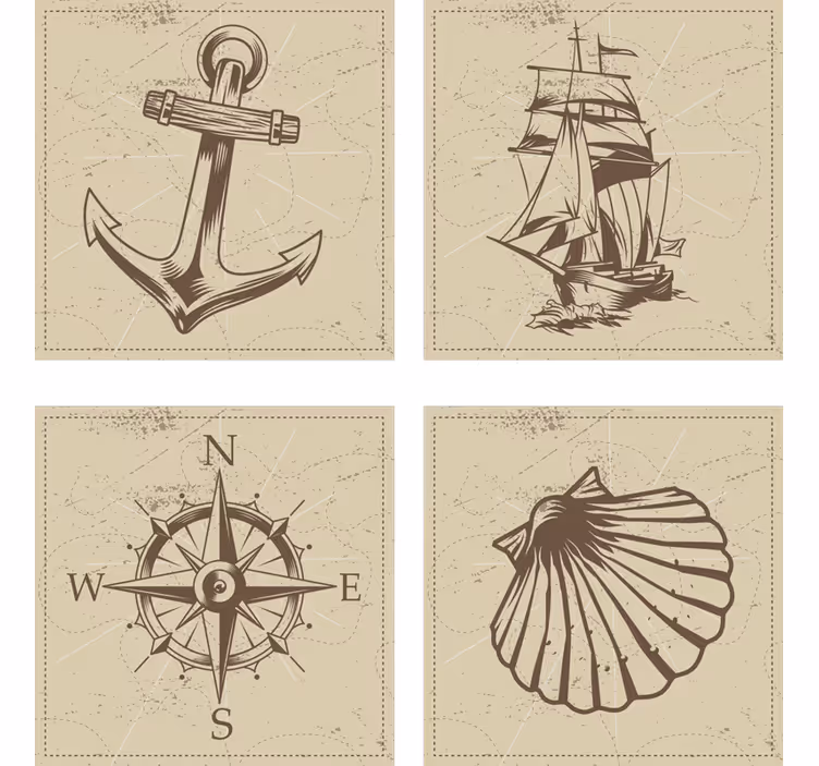 Vintage onderzetters set met nautische symbolen - TenStickers