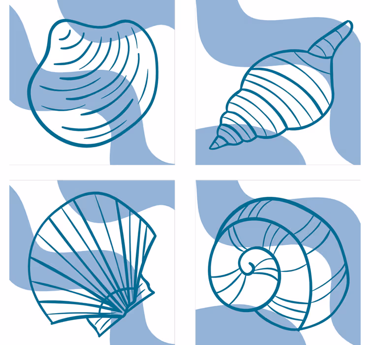 Enge onderzetters met gestileerde schelpenillustraties - TenStickers