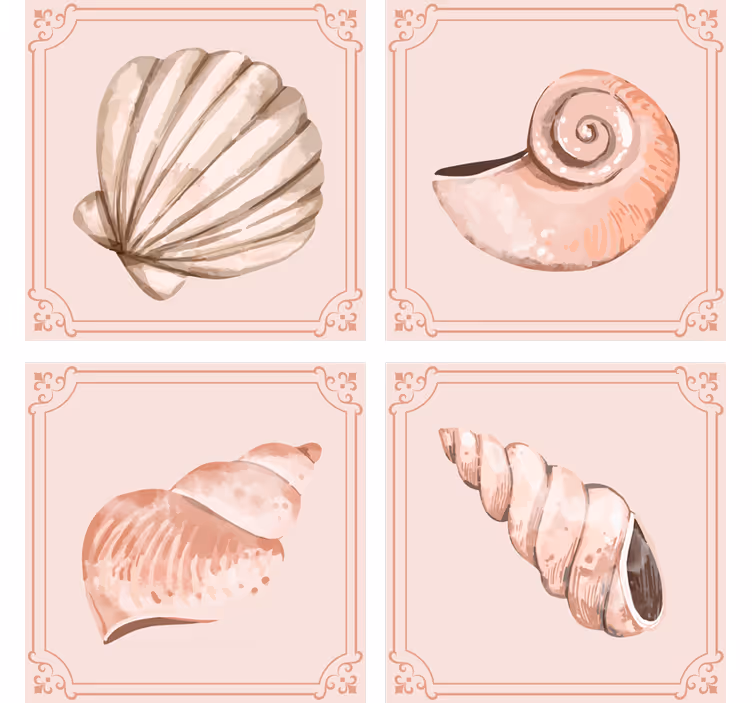 Vintage onderzetters met stijlvolle schelpenillustraties - TenStickers