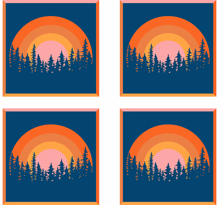 Moderne onderzetters gelaagd zonsondergang bos - TenStickers