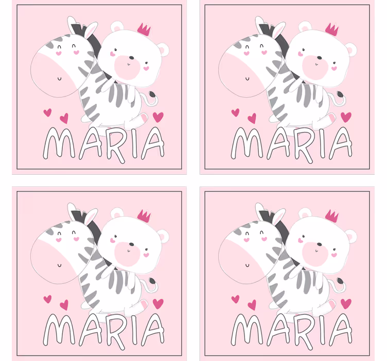 Gepersonaliseerde onderzetters schattig zebra beer duo - TenStickers
