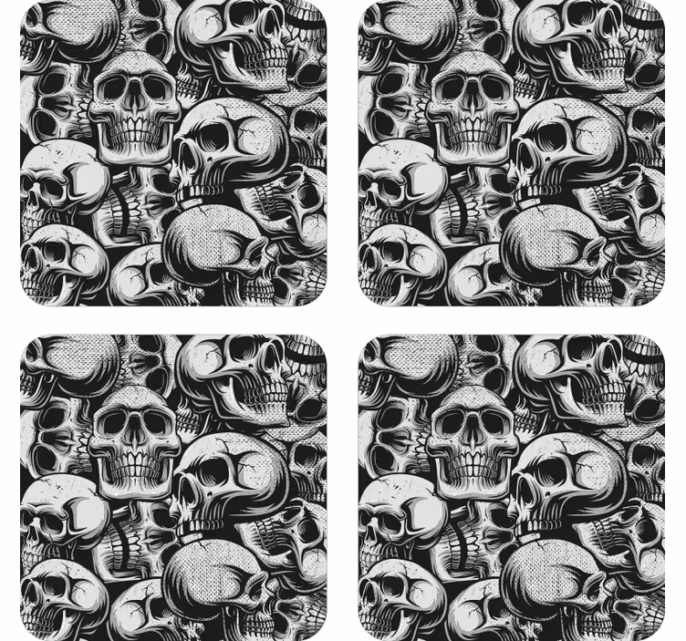 Enge onderzetters met schedelpatroon monochroom - TenStickers