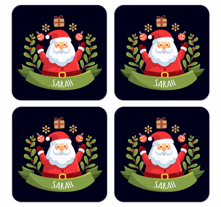 Kerst onderzetters Kerstman met naam - TenStickers