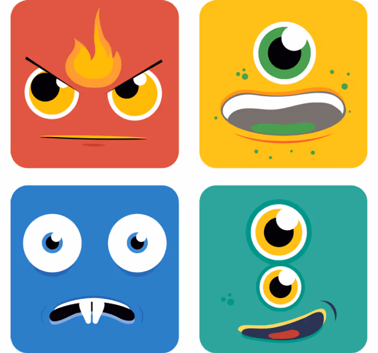 Enge onderzetters kleurige monstergezichten - TenStickers