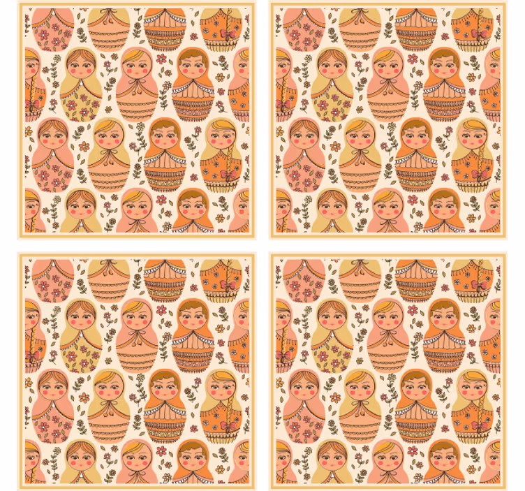 Enge onderzetters met kleurrijke matroesjkapoppen patroon - TenStickers