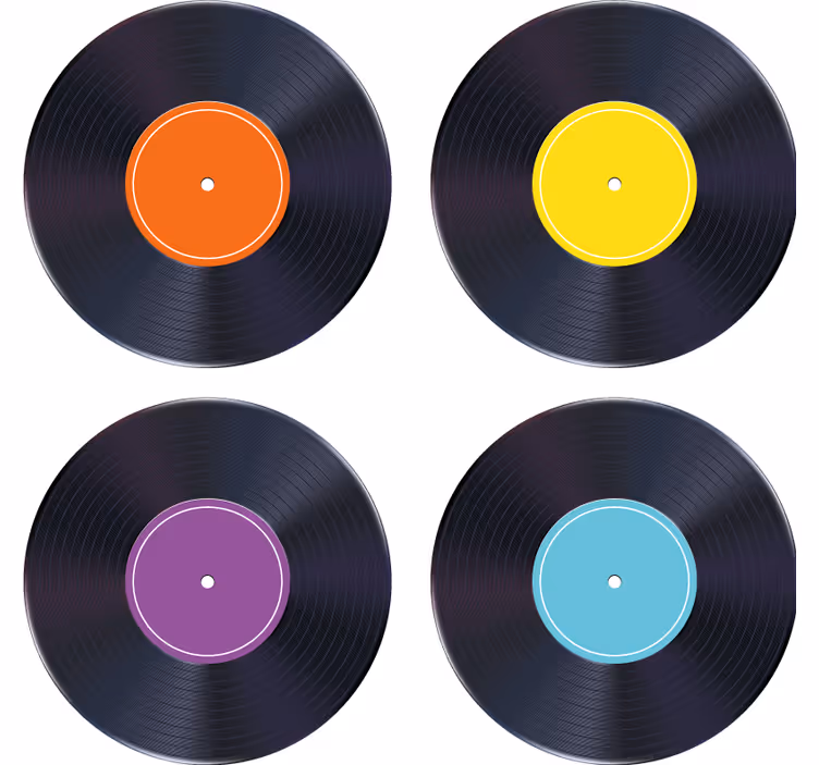 Vintage onderzetters kleurrijke vinyl platen - TenStickers