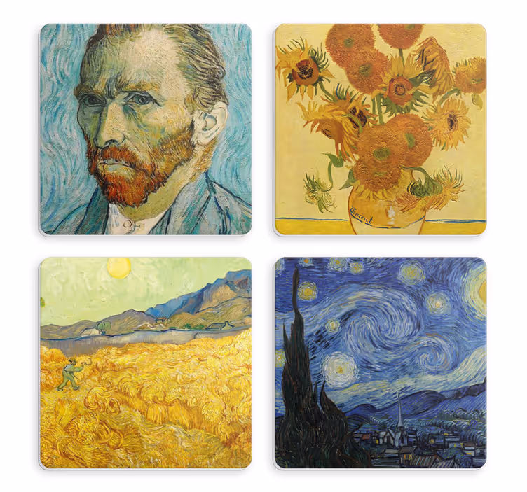 Portret van vincent en zonnebloemen vintage onderzetters - TenStickers