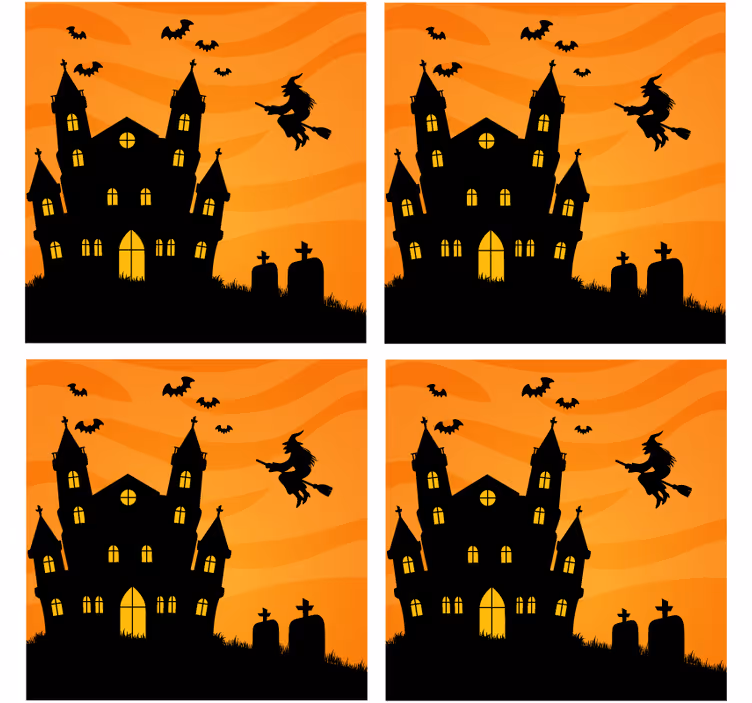Halloween onderzetters spookhuis silhouet - TenStickers