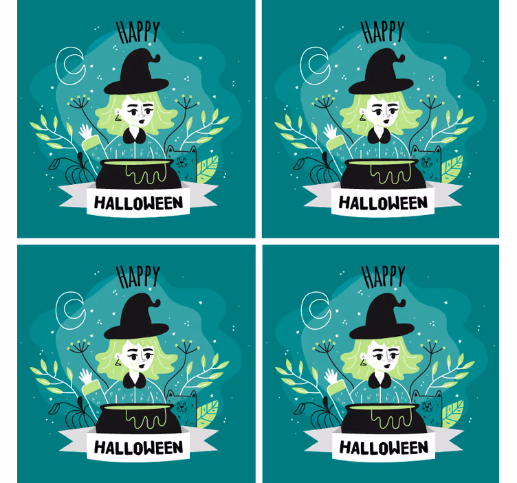 Halloween onderzetters heks met ketel - TenStickers