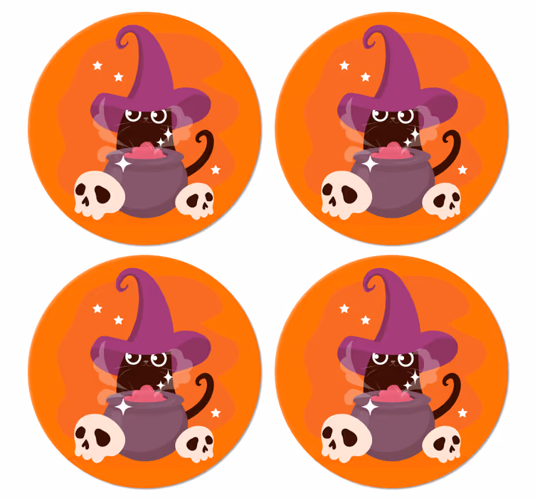 Kat heksenhoed illustratie halloween coaster - TenStickers