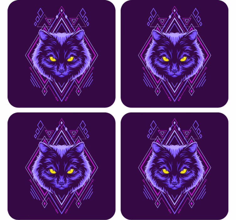 Enge onderzetters met stijlvolle kattenillustratie - TenStickers