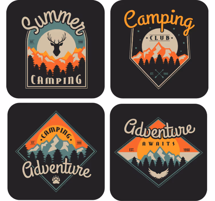 Vintage onderzetters camping avontuur grafieken - TenStickers