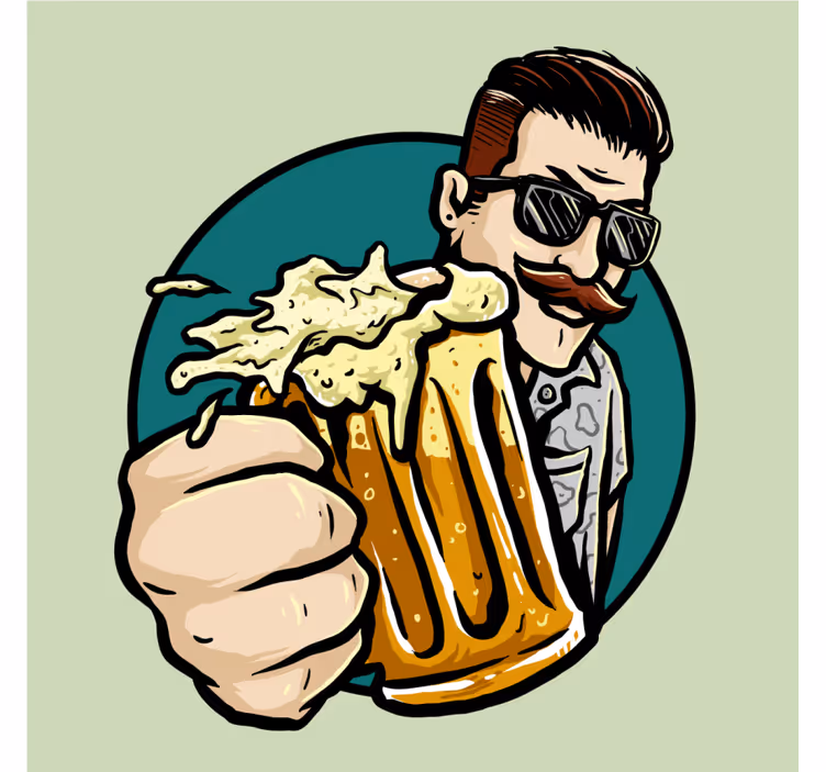 Bier onderzetters met snorrenman met mok - TenStickers