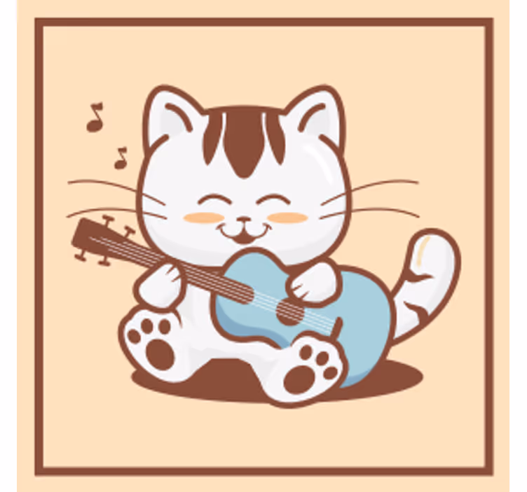Enge onderzetters speelse kat met gitaar - TenStickers