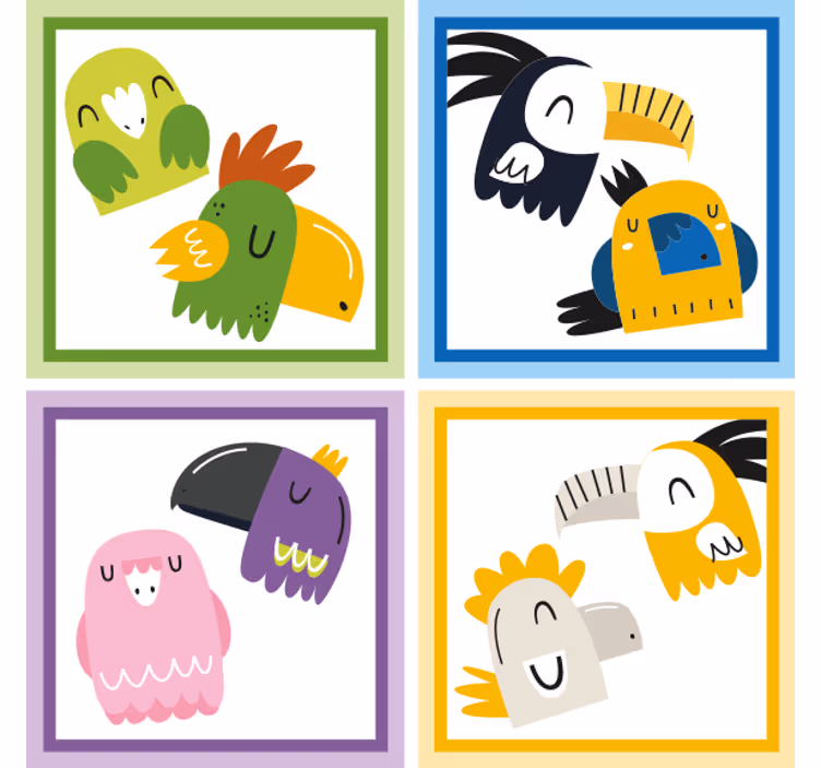 Bier onderzetters kleurrijke vogelgezichten - TenStickers