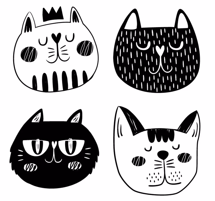 Enge onderzetters met speelse kattenillustraties - TenStickers