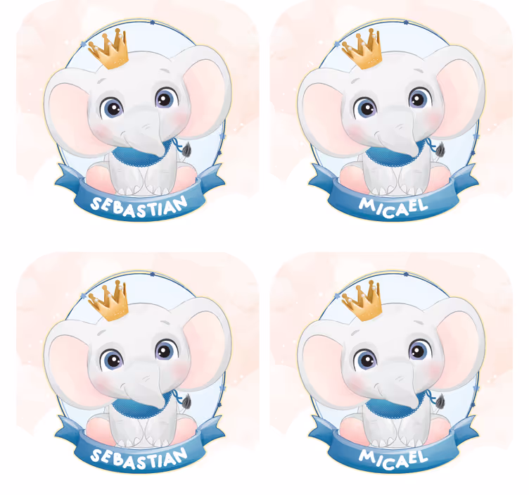 Gepersonaliseerde onderzetters olifanten karakterportretten - TenStickers