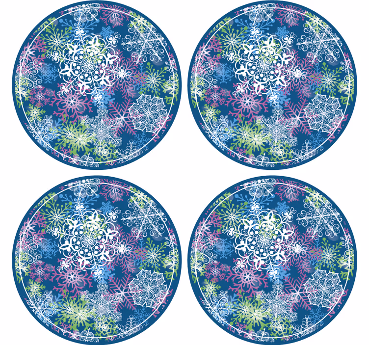 Kerst onderzetters Oplichtende sneeuwvlokken op blauwe achtergron - TenStickers