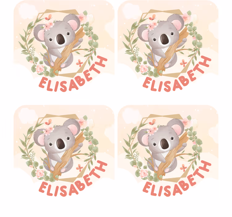 Gepersonaliseerde onderzetters schattige koala met bloemen - TenStickers