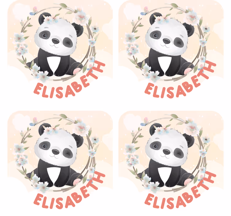 Gepersonaliseerde onderzetters panda met bloemaccenten - TenStickers