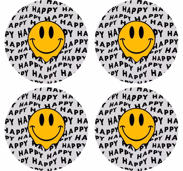 Citaat onderzetters smiley gezicht met geluk - TenStickers