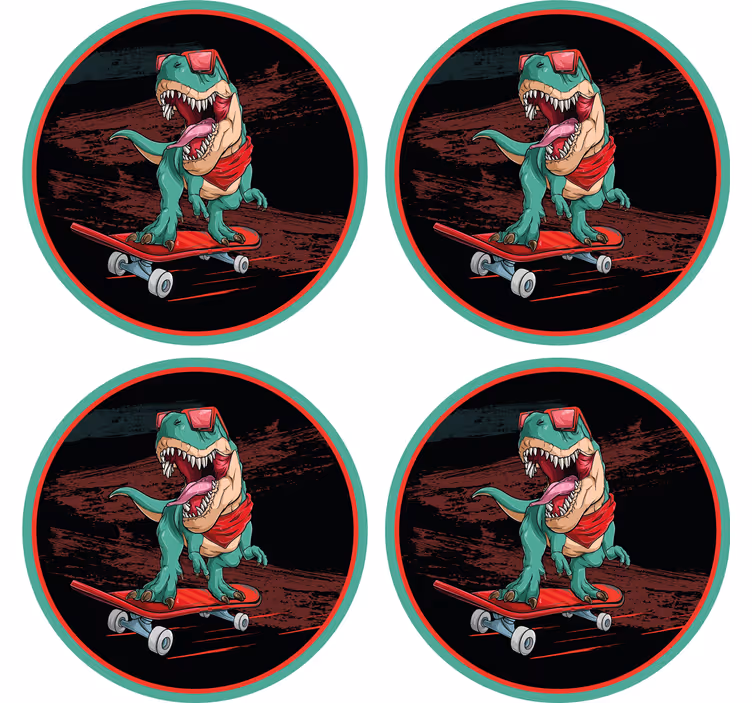 Enge onderzetters skateboardende dinosaurus graphic - TenStickers