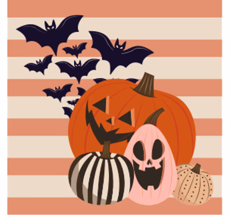 Halloween onderzetters pompoentrio met vleermuizen - TenStickers