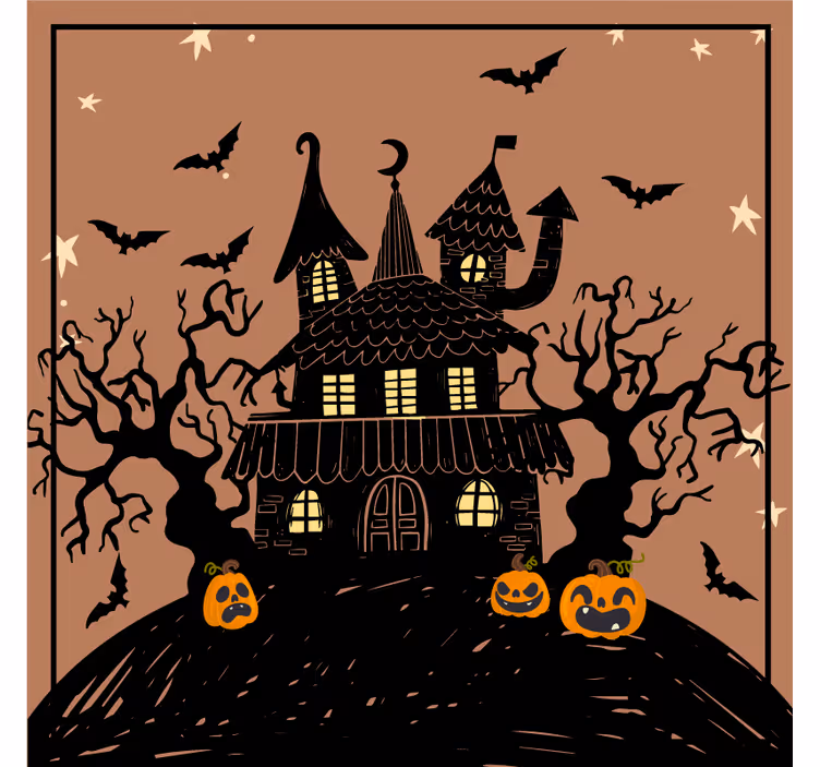 Spookhuis met vleermuizen halloween onderzetter - TenStickers