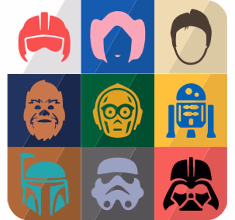 Enge onderzetters met iconische karaktergezichten - TenStickers