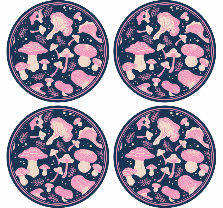 Enge onderzetters met speelse paddenstoelenpatronen - TenStickers