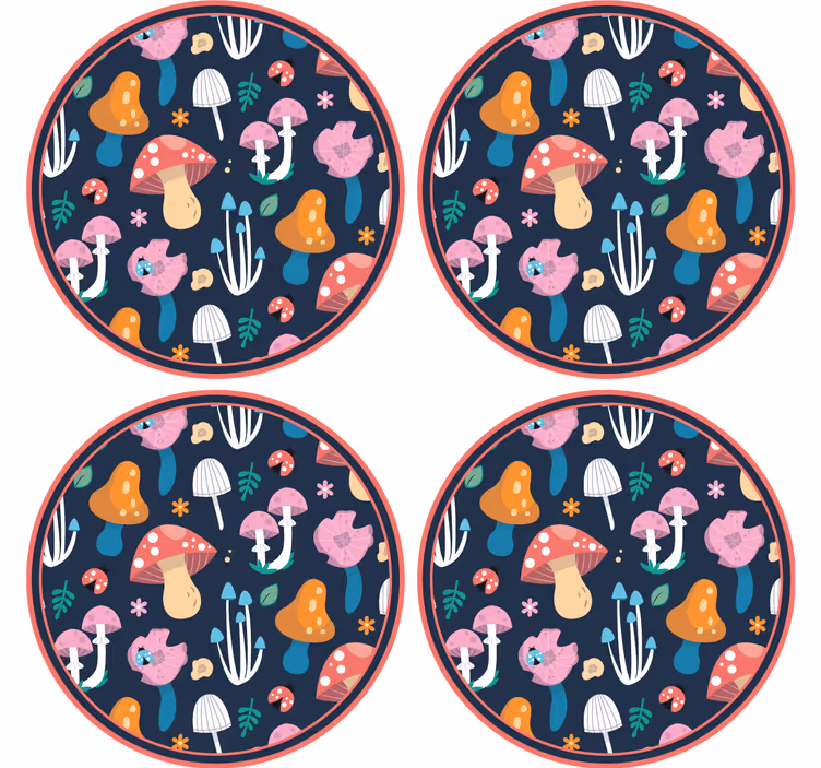 Enge onderzetters met levendig paddenstoelenmotief - TenStickers