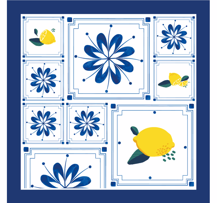 Citroen bloemenpatroon tegel onderzetters - TenStickers